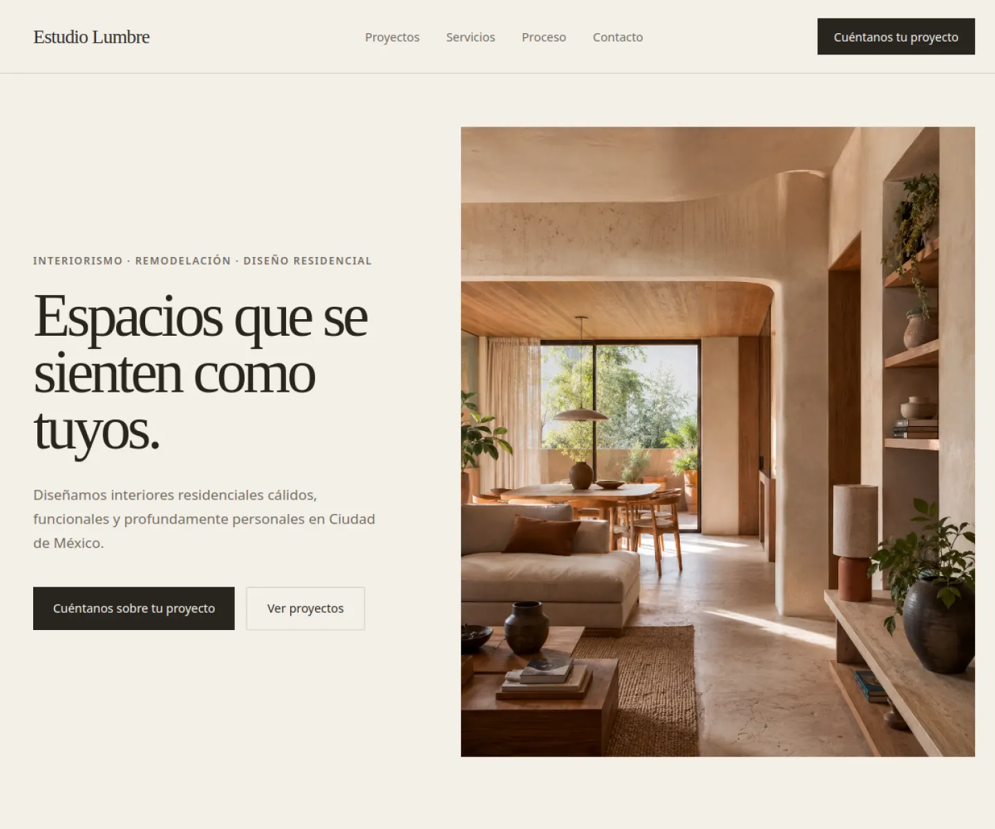 Web Cotiza demo for Estudio Lumbre with an editorial interior design layout